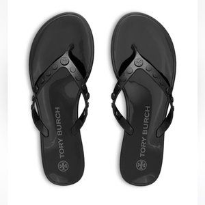 Tory Burch Women's Studded Jelly Thong Sandals in Black Size 8
